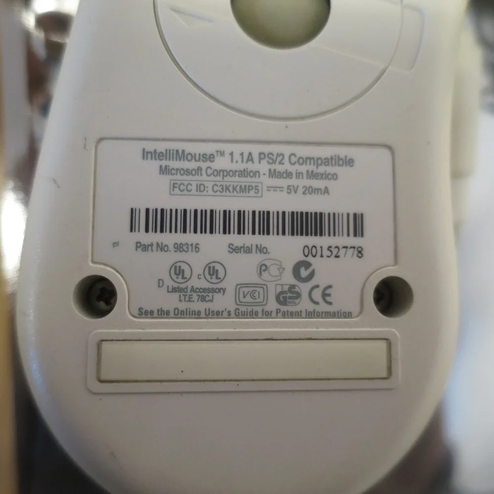 Microsoft‎ Intellimouse 1.1A PS2 2-Button Mouse with Scroll Wheel - Tested 11